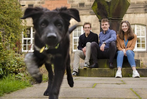 Students with Jin the Dog