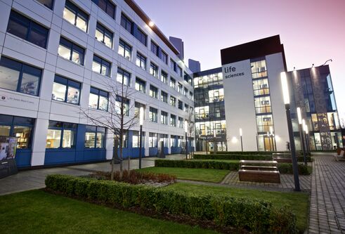 SLS building at dusk
