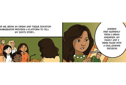 Illustration of a person discussing organ donation.