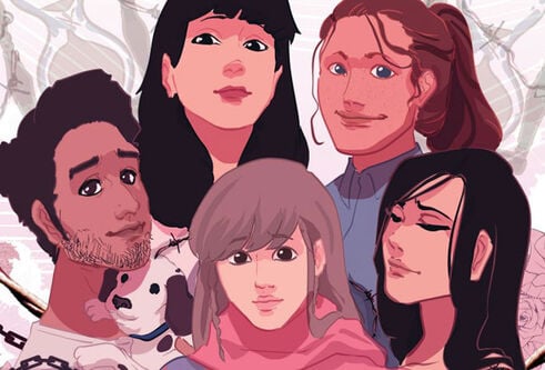 Illustration showing a group of five people, who have ME