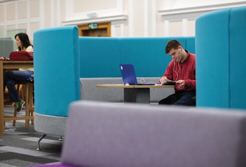 Scrymgeour Building study space with people studying
