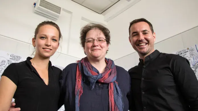 Professor Niamh Nic Daéid, with actor Martin Compston and Molly Windsor