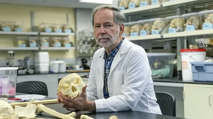 Bob Mann holding a skull