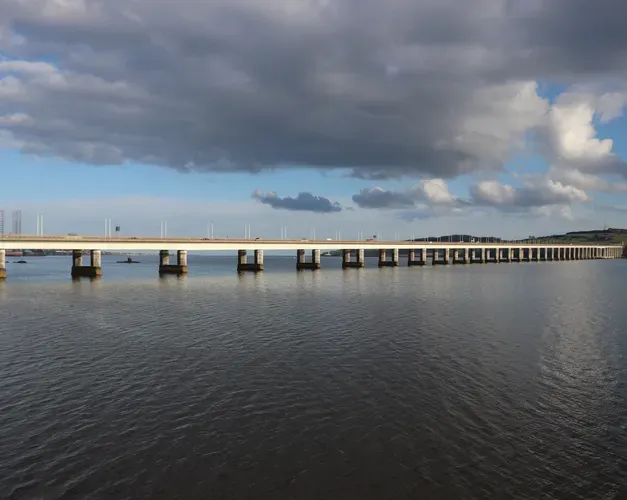 Tay Road Bridge under cloudy sky