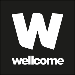 Black background with a large letter W and the word wellcome underneath it.