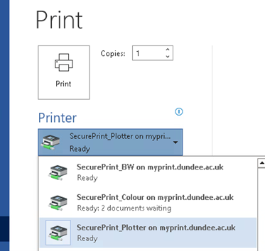 Select Secure plotter printer from Print options