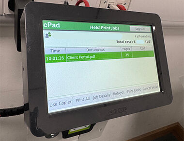 Print jobs screen shows a PDF document available to print 